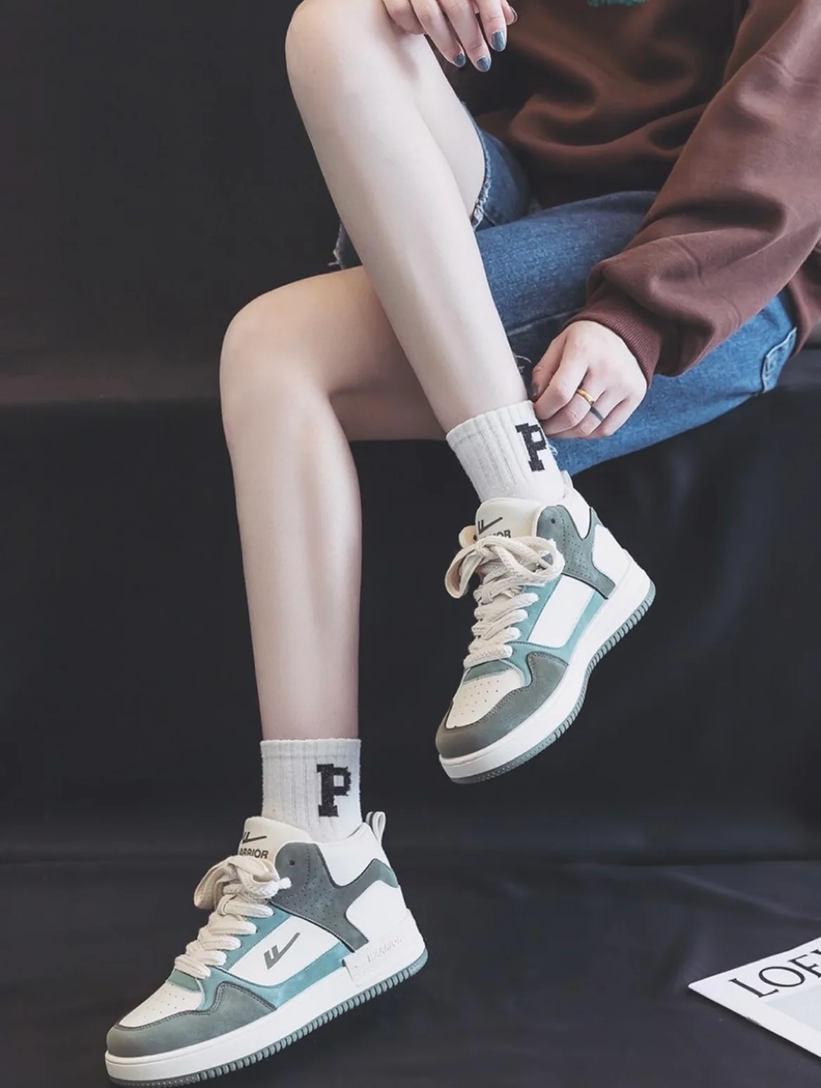 Warrior Retro Fashion High Skateboard Shoes - Beige Green - Image 8